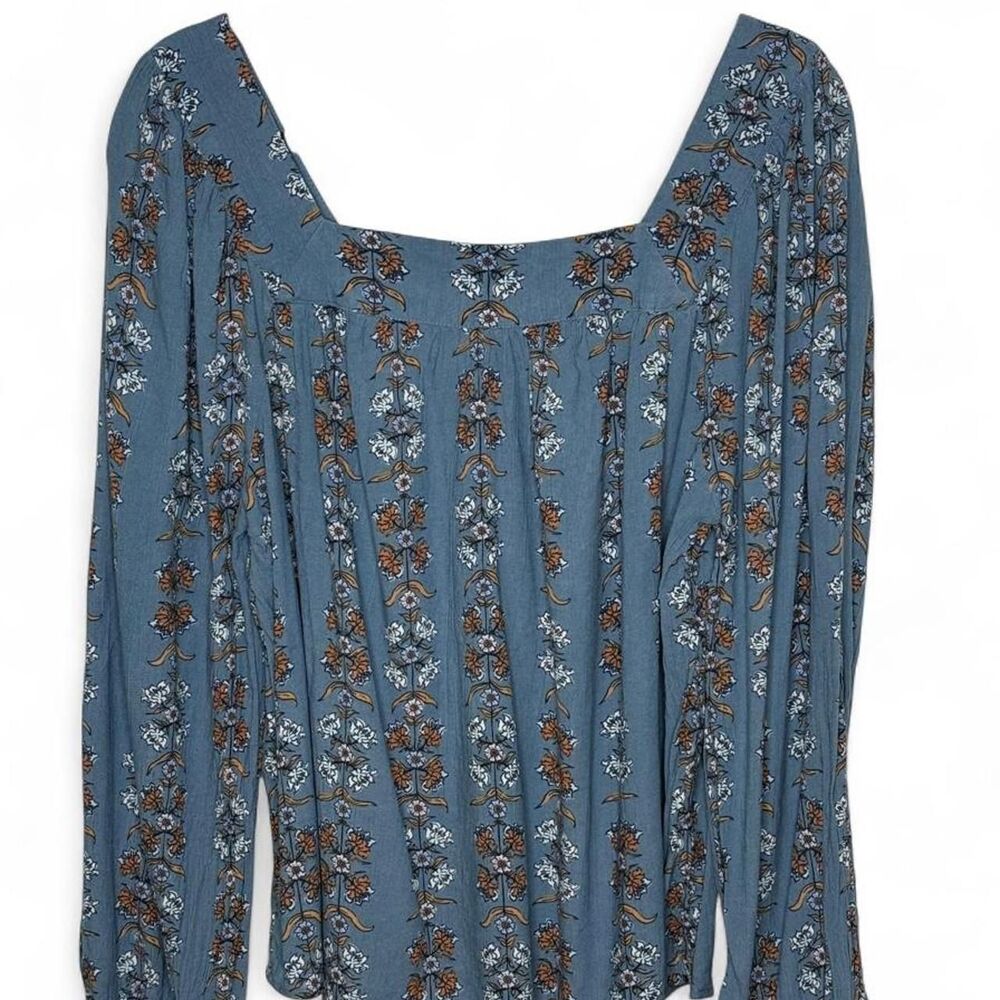 Sonoma Floral Square Neck Peasant Long Sleeve Blouse Blue XL NWOT